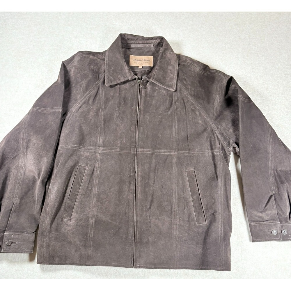Mens Suede Leather Jacket XL Brown Vintage Full Zip Newport Harbor